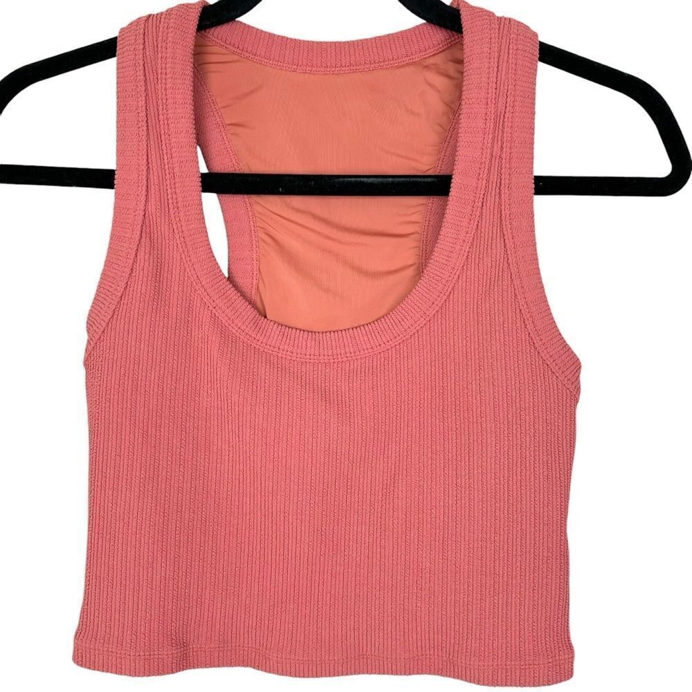 The Upside Coral Pink Ribbed longline sports bra